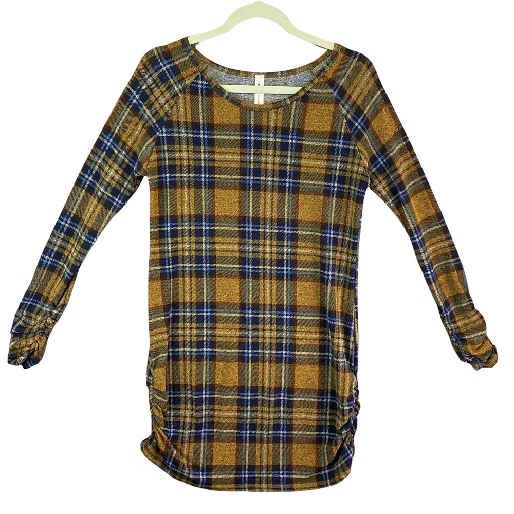 Vanilla Bay Tunic Dress Tartan Plaid Long Sleeve Brown‎ & Blue Women Size | M